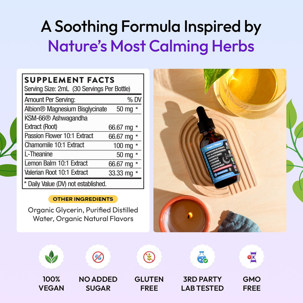 Dropper dispensing wellness liquid for nighttime use