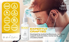 DropRx Boost bottle and packaging indicating USA production