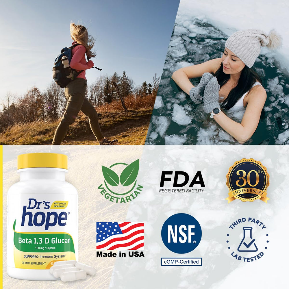 Supplement facts panel for Dr’s Hope Beta Glucan capsules