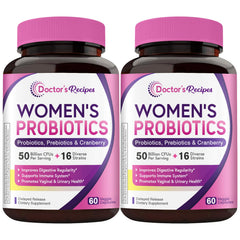 Doctor's Recipes Women's Probiotics bottle showing 50 Billion CFU and 16 strains