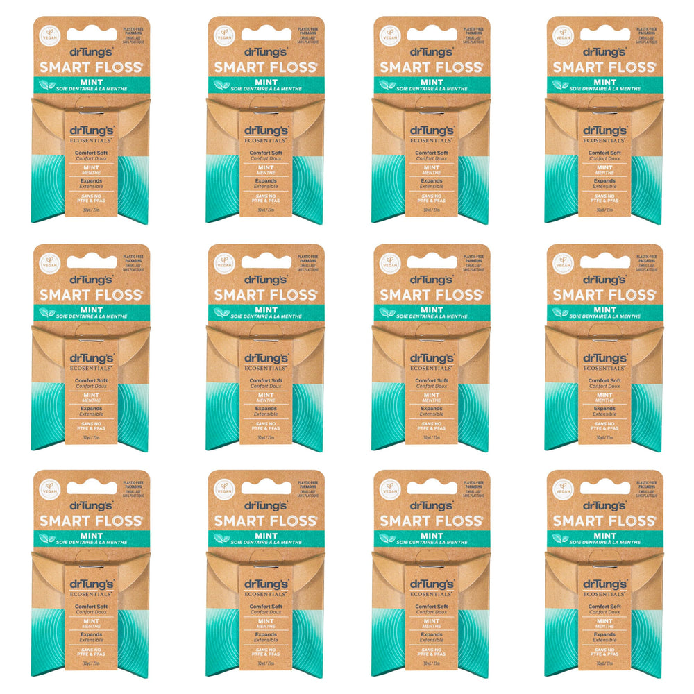 Front view of drTung's Smart Floss Mint packaging