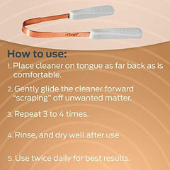 Travel-friendly tongue scraper with curved edge