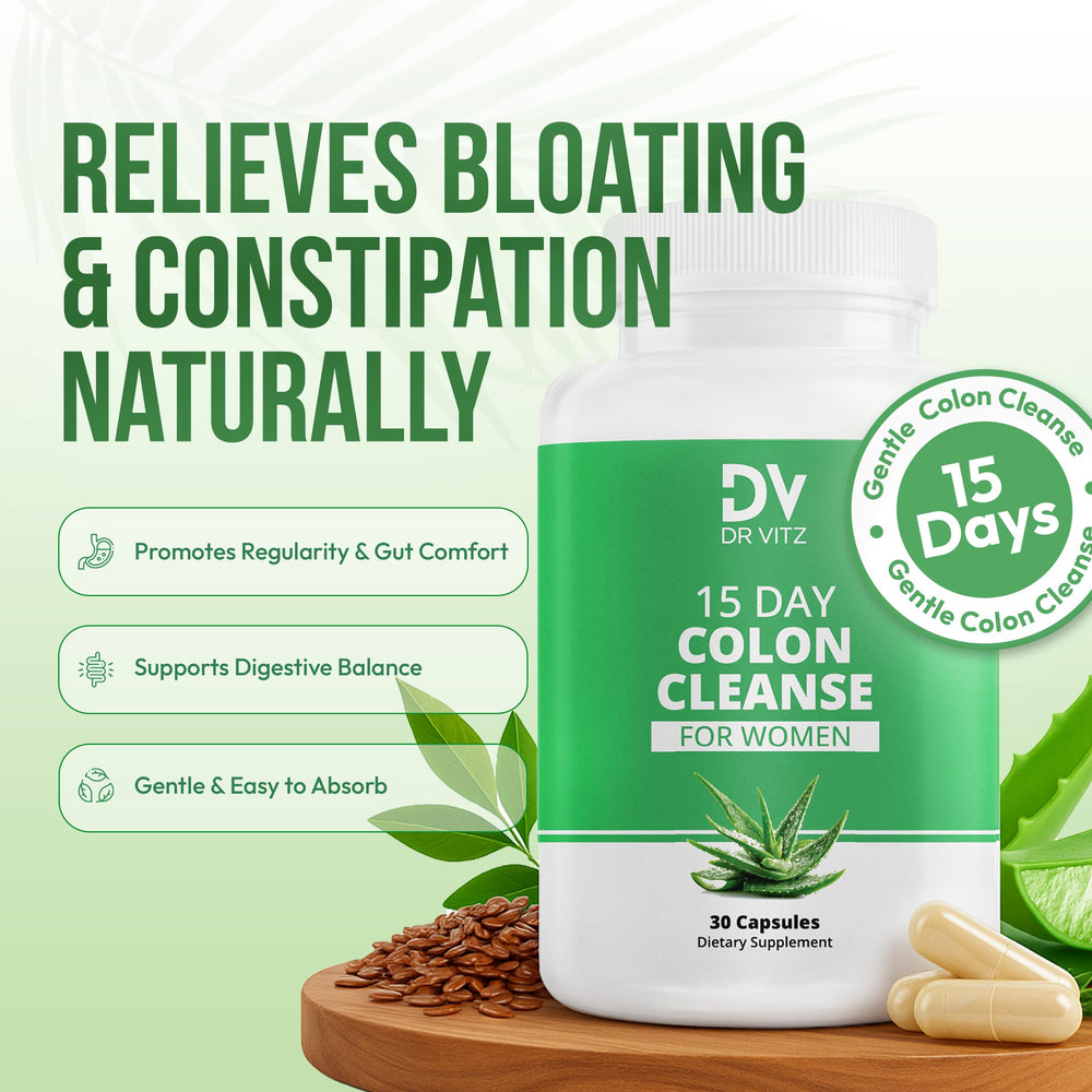 Dr Vitz bottle in a lifestyle setting suggesting post-meal comfort and energy