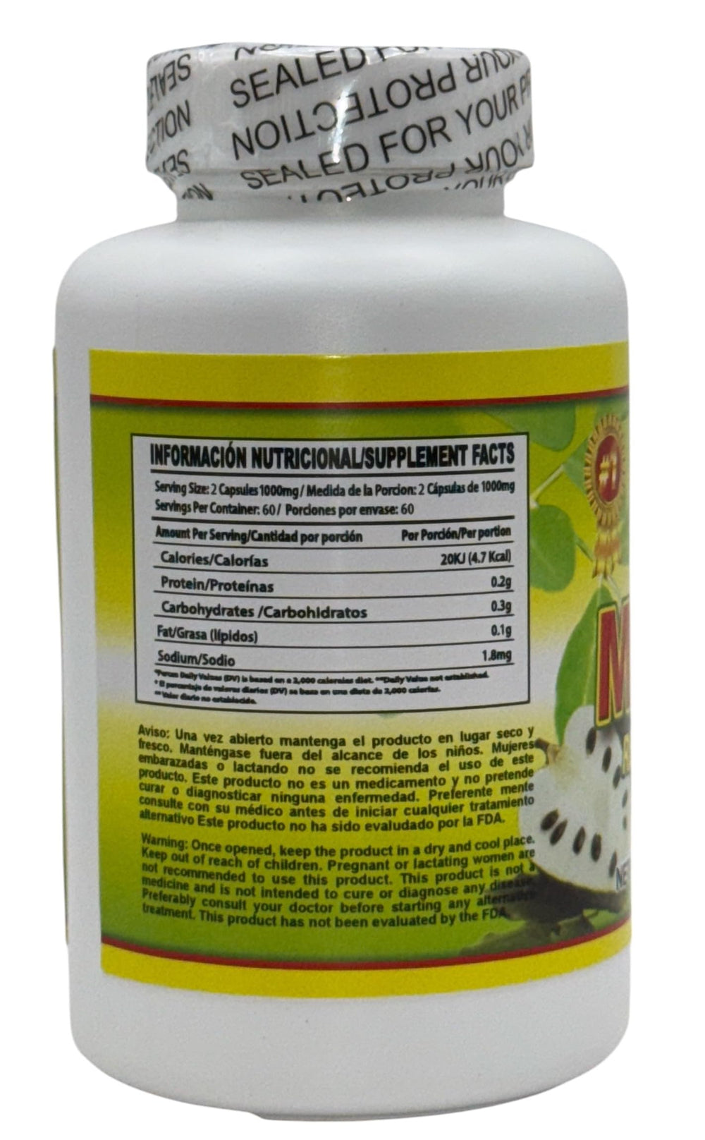 Graphic showing dual-benefit formula of moringa and soursop