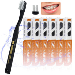 DUJINDENT Orthodontic Toothbrush for Braces 6-pack front view with head caps