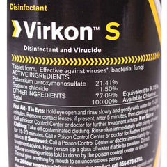 Virkon S disinfectant packaging label and usage