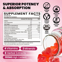 Close-up of gummies showing strawberry flavor and sugar-free formula