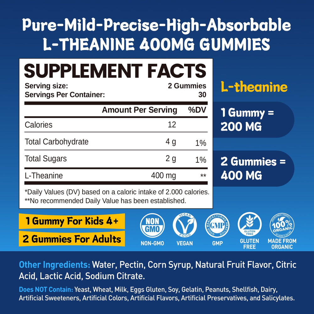 Back label with nutrition facts for duwhot L-Theanine Gummies