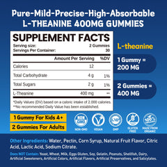 Back label with nutrition facts for duwhot L-Theanine Gummies