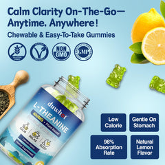 Duwhot L-Theanine Gummies packaging and bottle on a white background