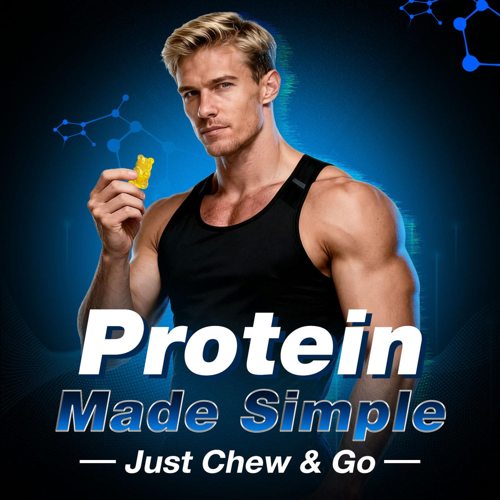 duwhot Whey Protein Gummies lemon serving image highlights 8g protein per serving.