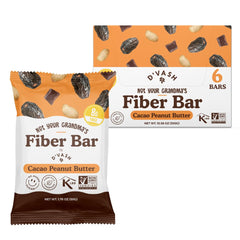 Dvash Not Your Grandma's Fiber Bars front box, portable fiber-rich snack for busy days.