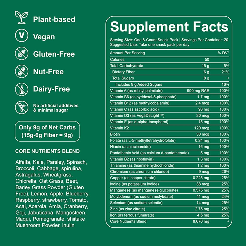Eight-pack daily greens gummies packaging