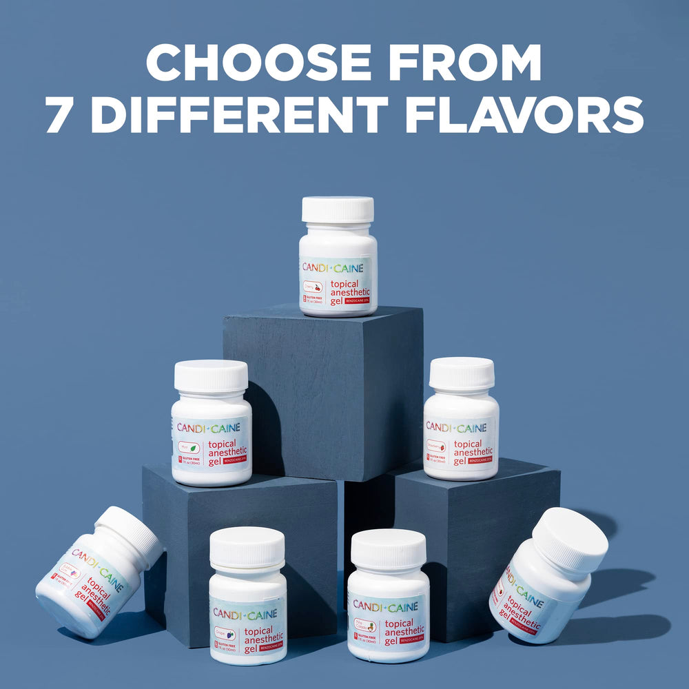 Dynamic Dental Candi Caine flavors collection showing seven flavors including Cherry and others