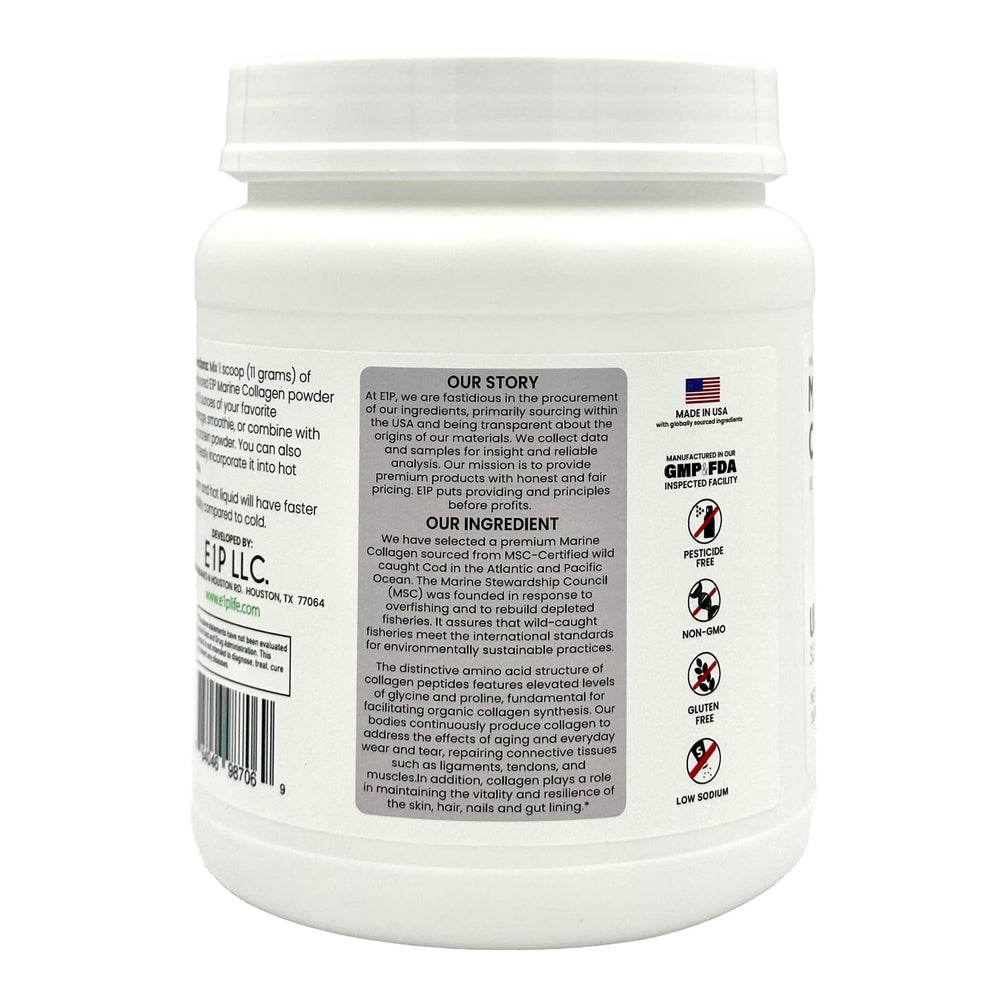 MSC-certified wild-caught label on E1P Marine Collagen Peptides packaging