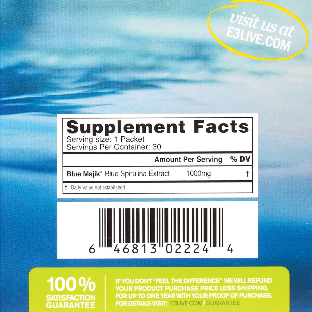 One-gram single-serve sachet with blue powder visible