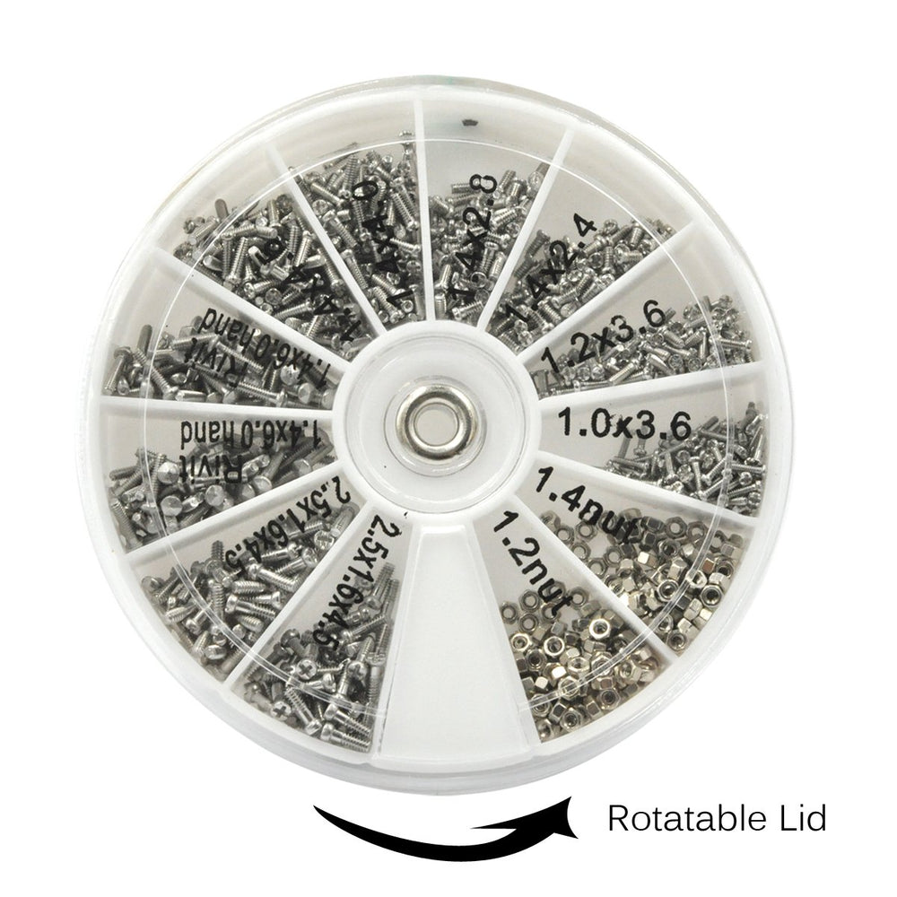 Assorted small screws and M1 x 3.6 to M1.6 x 4.5 sizes