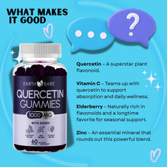 Earth Bare Quercetin Gummies packaging on a flat lay