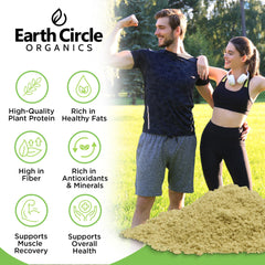 Earth Circle Organics hemp protein powder shake glass emphasizes quick dissolving for shakes
