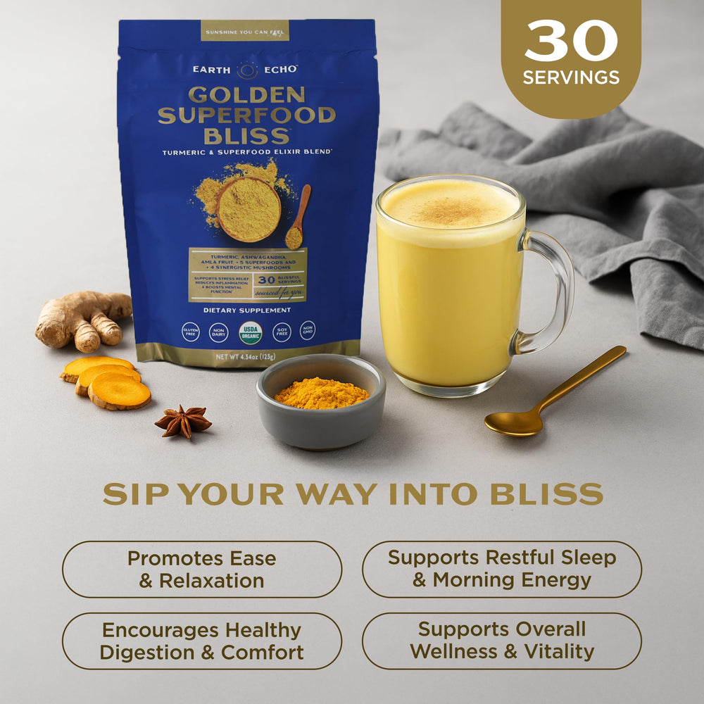 Close-up of turmeric and mushroom blend ingredients