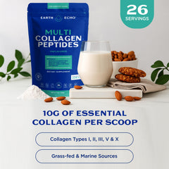 Collagen powder pouring into a glass of water