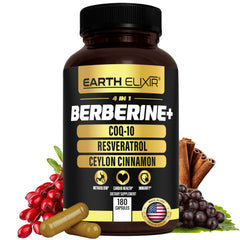 Earth Elixir 4-in-1 Berberine bottle label on a clean background