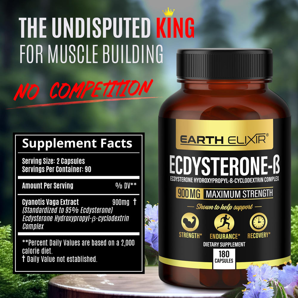 Close-up of Earth Elixir Ecdysterone label showing 95% Beta Ecdysterone