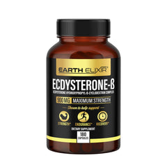 Gym scene with Earth Elixir Ecdysterone bottle and weights