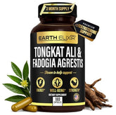 Earth Elixir bottle with label showing fadogia agrestis and tongkat ali