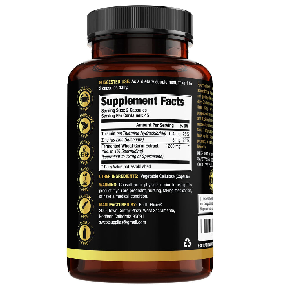 Close-up of spermidine per serving (12mg) with fermented wheat germ extract