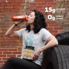 Earth Fed Muscle Common Ground Plant Protein scoop for quick protein boost.