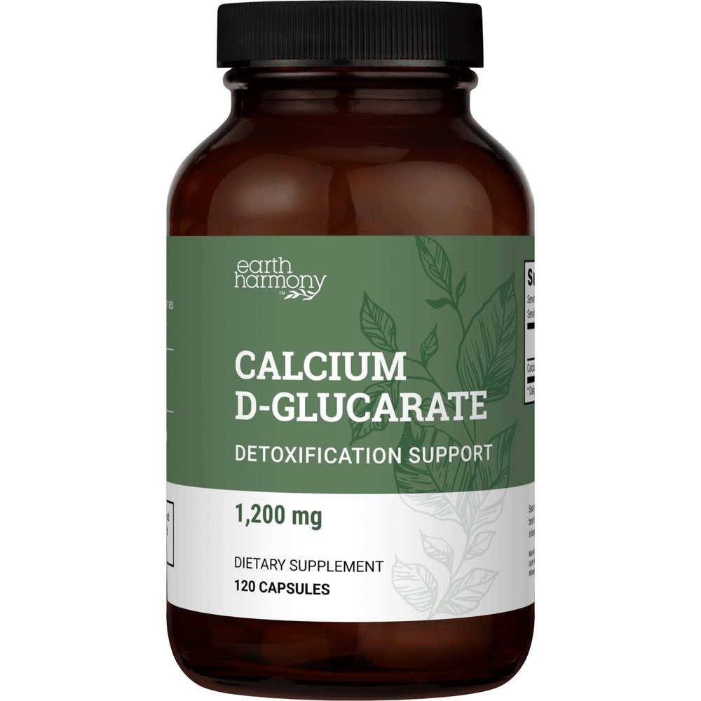 Bottle front view of Earth Harmony Calcium D-Glucarate 1200mg