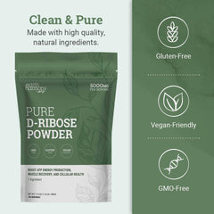 Earth Harmony Naturals D-Ribose Powder pouring scene suggests steady energy.