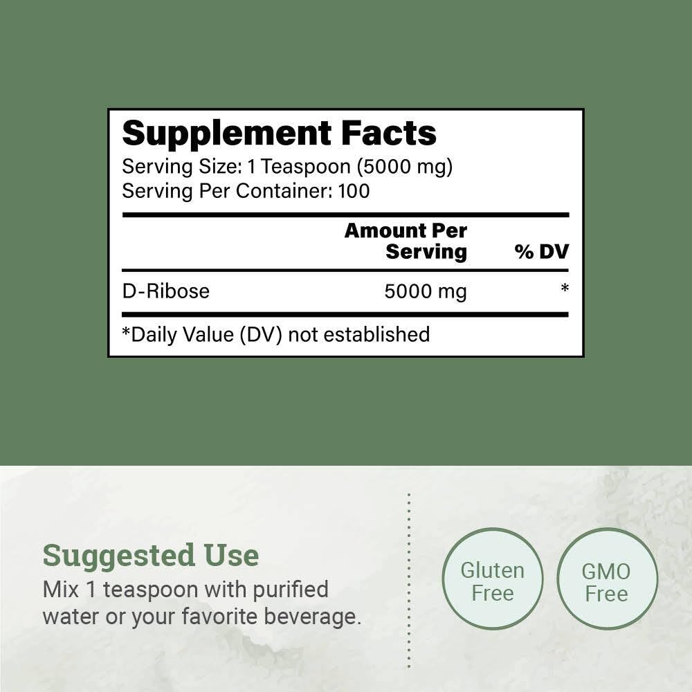 Earth Harmony Naturals D-Ribose Powder scoop demonstrates post-workout recovery potential.