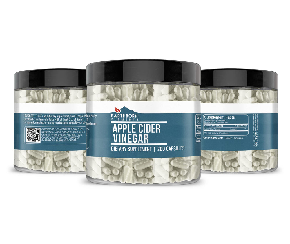 Earthborn Elements Apple Cider Vinegar capsules USA-encapsulated for quality and consistency.