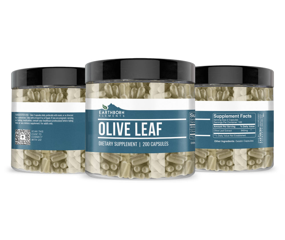 Close-up of Earthborn Elements Olive Leaf Extract label