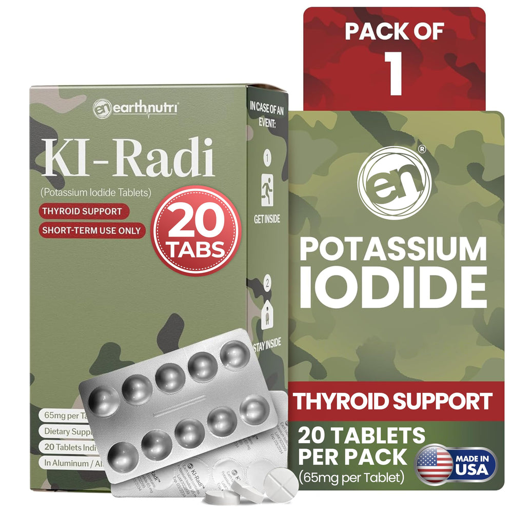 EarthNutri KI-Radi 65 mg potassium iodide tablets in foil-foil blister packaging