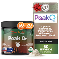 EarthNutri PeakO2 bottle with label signaling a clean endurance-support formula.