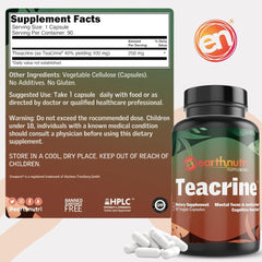 EarthNutri Theacrine bottle on desk suggests a simple morning routine boost.