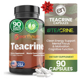 EarthNutri Theacrine energy bottle-front highlights gluten-free capsules for sustained alertness.