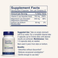 Earth's Bounty Oxy-Cleanse bottle back reveals easy daily use and dosing