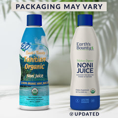 Pouring Earth's Bounty Noni Juice into a glass