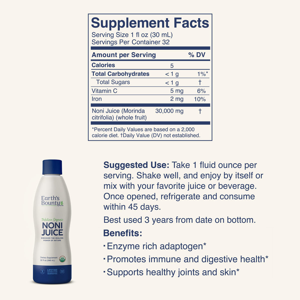 Organic certification seal on Noni Juice label