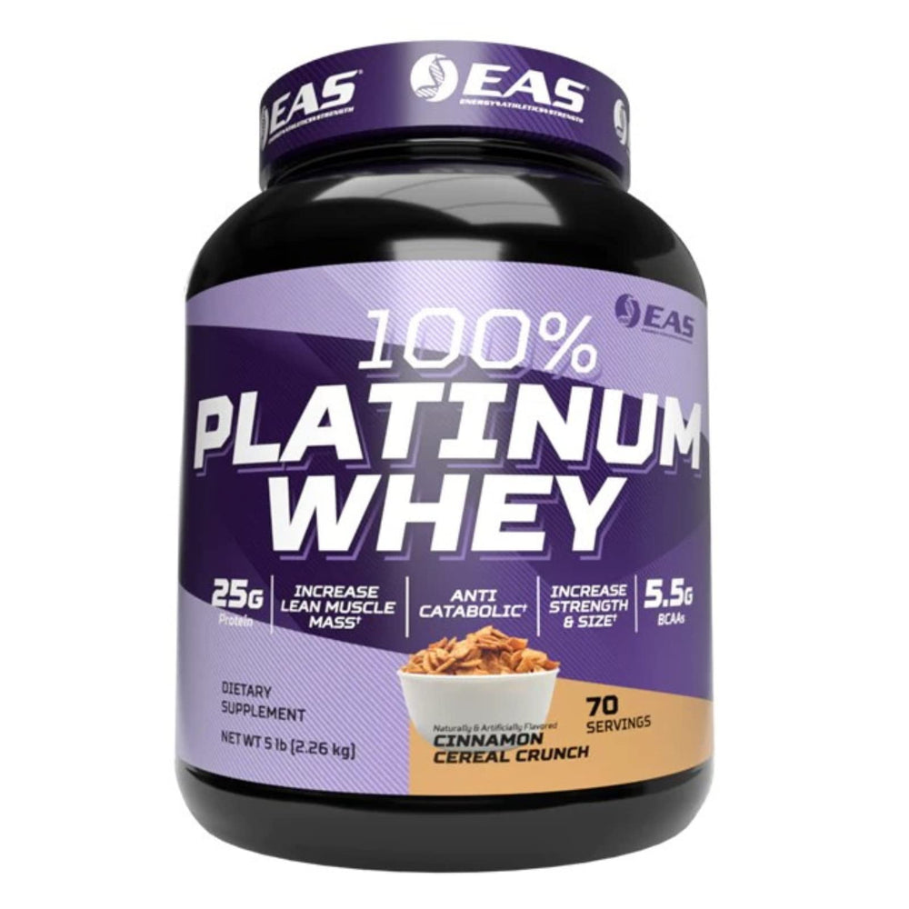 EAS 100% Platinum tub in Cinnamon Cereal Crunch supports post-workout recovery