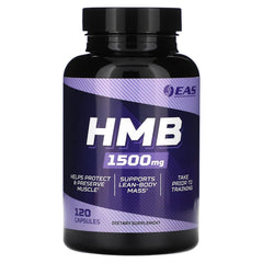 EAS HMB 1500mg bottle side view highlights recovery support for lean muscle