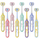 Front view of EASICUTI 3-sided toddler toothbrushes in an 8-pack set.