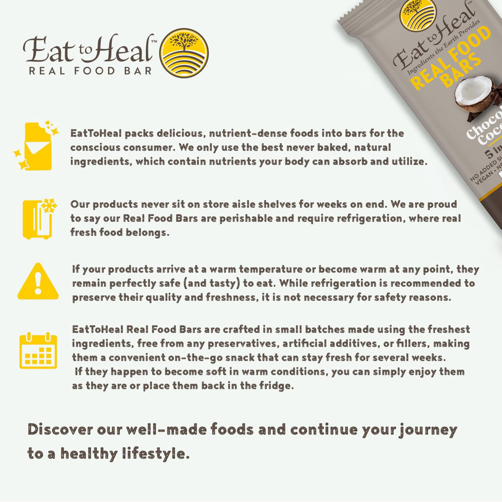 EatToHeal chocolate coconut bar on-the-go demonstrates portable plant-based protein.