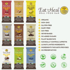 EatToHeal meal replacement bar information communicates convenient, plant-based protein for busy days.