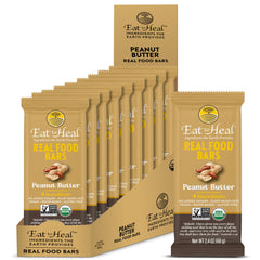 EatToHeal Peanut Butter Real Food Bar wrapper shot highlighting convenience and real-food ingredients for on-the-go snacking