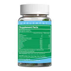 Label highlighting Non-GMO, vegan, gelatin-free, gluten-free attributes